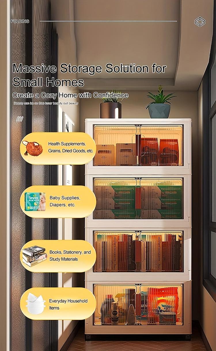 Naviconvex Stackable Plastic Storage Cabinet System - Large Capacity Organizer Bins With Doors & Wheels, Foldable Space-Saving Storage Solution For Home Organization, Easy Assembly For Bedroom, Kitchen, Living Room