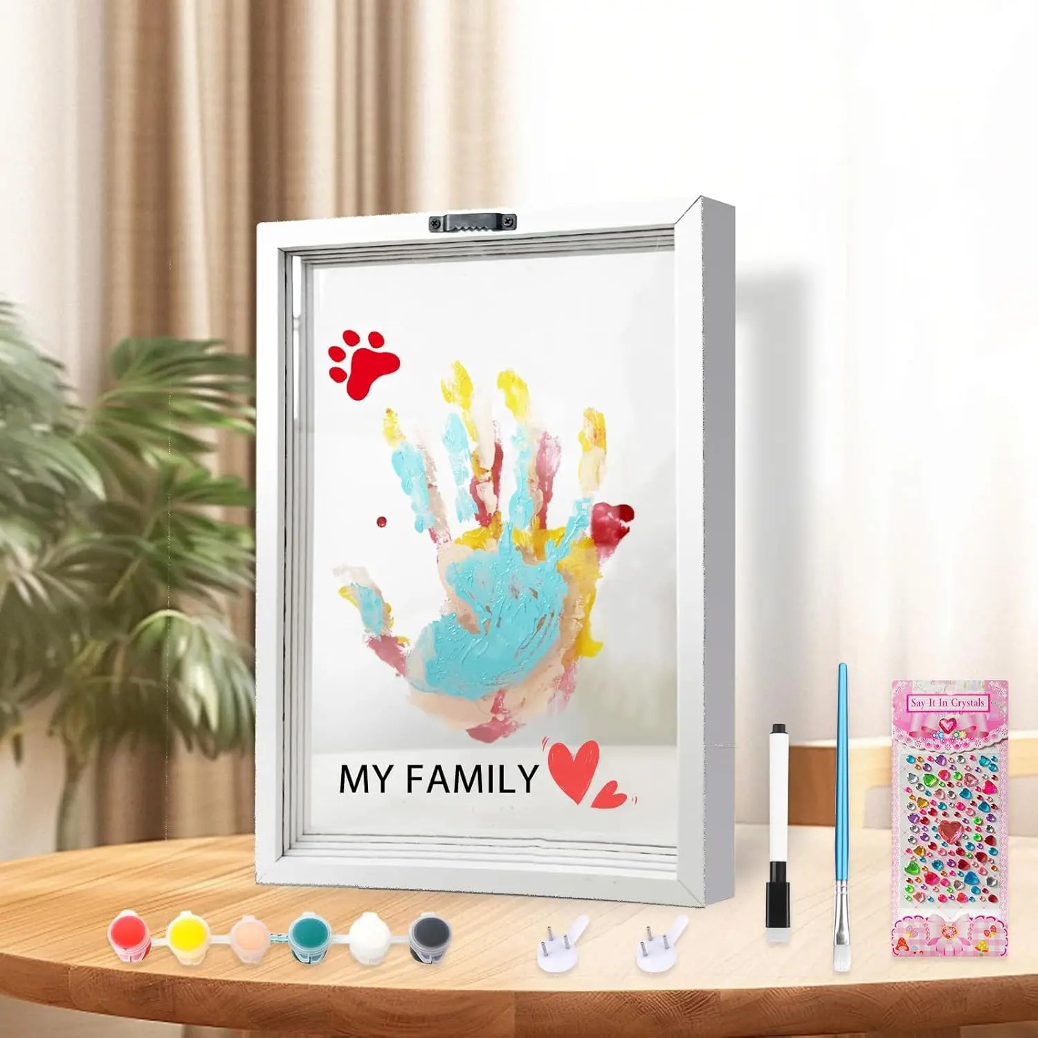 XQC Handprint Kit - DIY Craft Keepsake Frame with Clear Boards, Memory Gift for New Families & Pets (White)