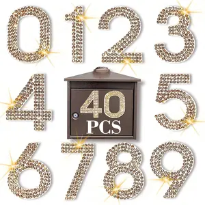 40 count Bling Rhinestone Numbers Self-Adhesive Glitter Number Stickers for Mailbox  Doors Crafts, 0-9 DIY  Iron- Numbers for Clothing((Light Color Topaz,2.24")