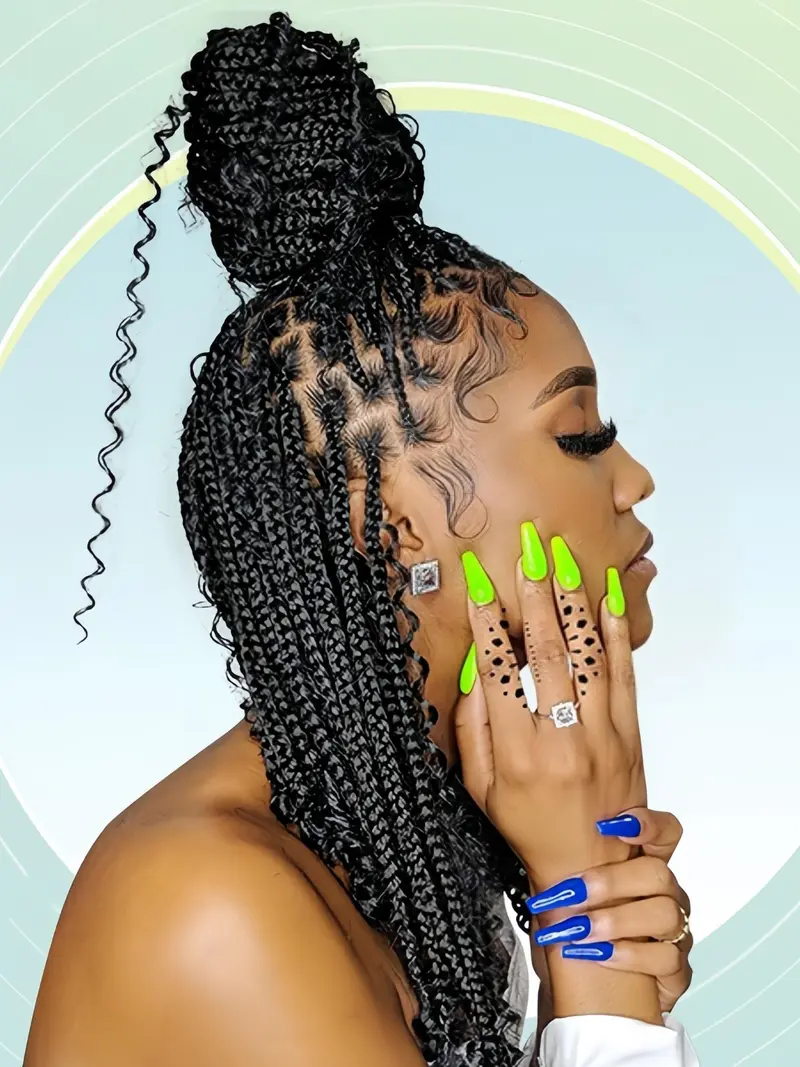 16 Inch Black Long Wavy Braided Lace Wigs for Women, Gorgeous Fluffy Wigs with Baby Hair Bangs, Synthetic Braided Full Lace Wigs for Party, Daily Use, Machine Made Wigs, Wigs That Look Like Real Hair