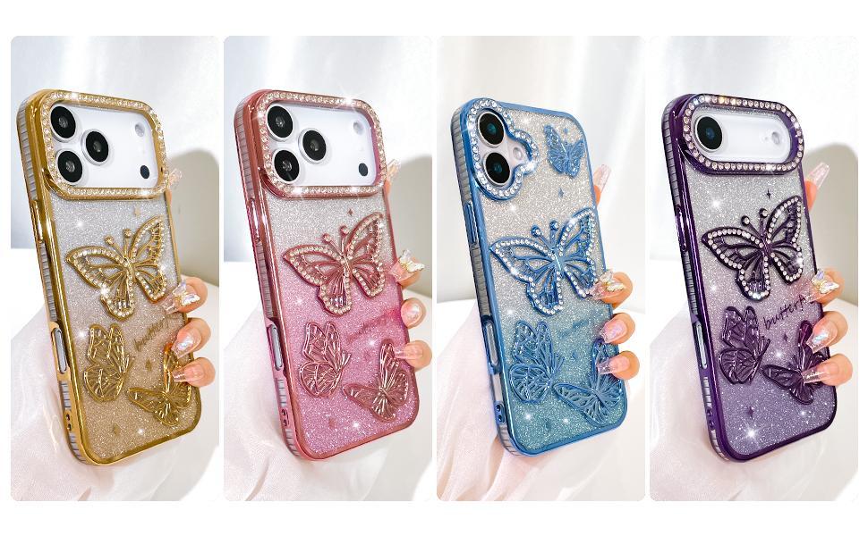 OREKROY Cute 3D Butterfly Pattern Plating Glitter Bling Case for iPhone 17 Pro Max 17 Air 17 Pro 16 15 14 13 12,Camera Protection Sparkly Slim Soft Back Cover for Women Girls OREKROY Cute 3D Butterfly Pattern Plating Glitter Bling Case for iPhone 17 Pro Max 17 Air 17 Pro 16 15 14 13 12,Camera Protection Sparkly Slim Soft Back Cover for Women Girls