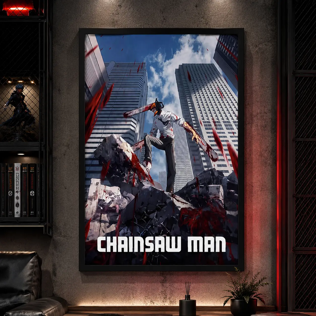 Chainsaw Man Anime Canvas Art Poster, Japanese Action Canvas Print, Modern Anime Room Bedroom Gaming Setup Living Room, Cool Otaku Anime Fans and Collectors Wall Manga Decor for, Canvas Wall Art, Japanese Anime Decor, Gift for Anime Fans