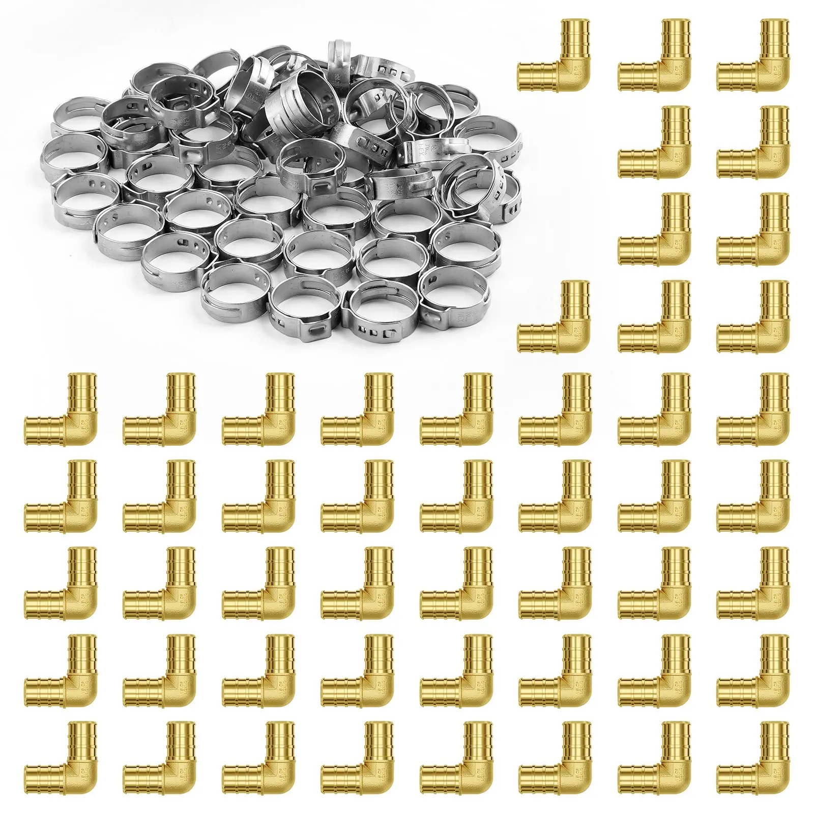 【DealsForYouDays】VEVOR Pipe Fittings, 1/2" 50PCS Brass Pipe Fittings, Clamp-style Elbows Pipe Connector Brass Air Fittings, Heavy Duty Plumbing Fittings Tube Adapter for Heating/Shower Systems, Outdoor Water Pipes