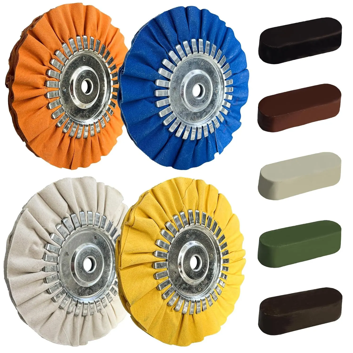 8" Airway Buffing Wheel Kit, 9Pcs Aluminum Metal Polishing Set with 5/8" Arbor Hole & Polishing Compound, Compatible with Angle Grinder for Smooth Mirror Finish