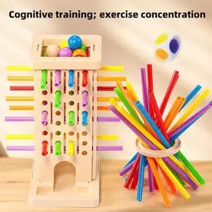 High-Value Macaron Color Fun Draw Rod Ball Challenge Tower Educational Board Game Toy, Enhances Focus, Logic, Hand-Eye Coordination