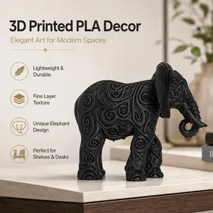 A 3D-printed vintage-style carved elephant figurine, featuring a steady and powerful stride that captures the animal’s natural, gentle, and dignified demeanor. Perfect for home or office desks, or as holiday decorations (Easter, Thanksgiving).