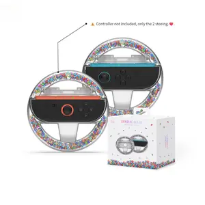 Compatible with Switch2, Small Transparent Mini Racing Steering Wheel with Colorful Anti-Slip Grip, for Two-Player Games, 2-Pack