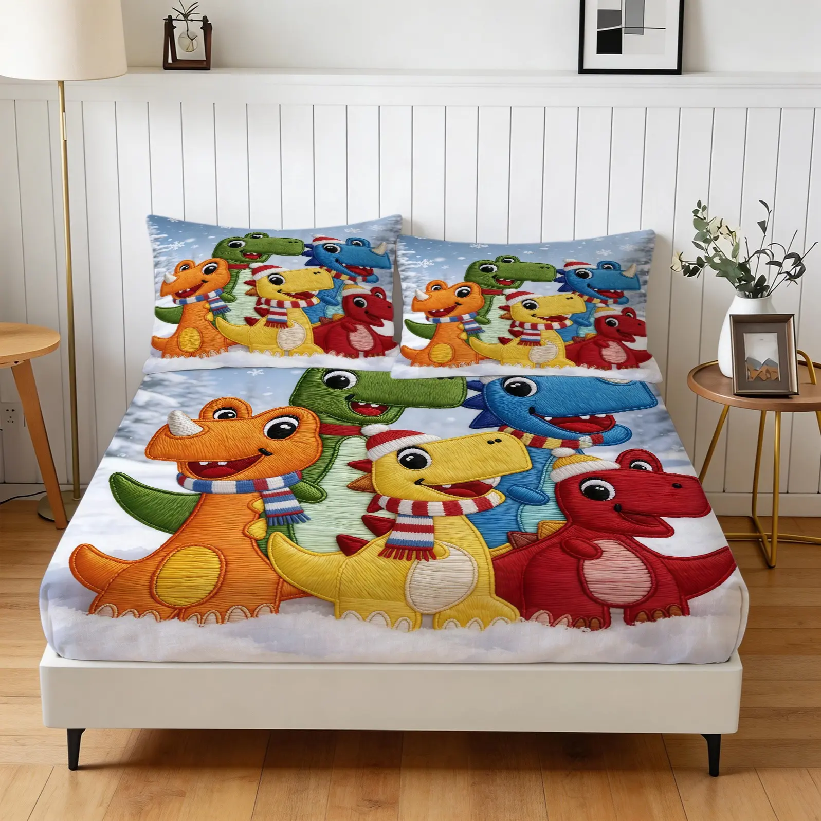 3-Piece Dinosaur Pattern Fitted Sheets, Soft And Comfortable Bedding Set (1 Sheet + 2 Pillowcases, No Pillow Core), Suitable For Teenagers And Adults, Guest Rooms, Dormitories, And Master Bedroom Scenarios