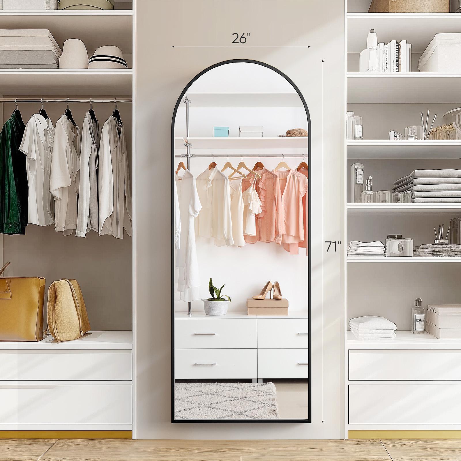 Arched/Right Angle 71"x26"/64"x21"/59"x16"Full Length Mirror Full Body Floor Gold Mirror Standing Hanging or Leaning Wall,Arch Wall Mirror with Stand Aluminum Alloy Thin Frame for Bedroom Cloakroom,Black Full-Length Mirror with Explosion-Proof HD Glass Arched/Right Angle 71"x26"/64"x21"/59"x16"Full Length Mirror Full Body Floor Gold Mirror Standing Hanging or Leaning Wall,Arch Wall Mirror with Stand Aluminum Alloy Thin Frame for Bedroom Cloakroom,Black Full-Length Mirror with Explosion-Proof HD Glass