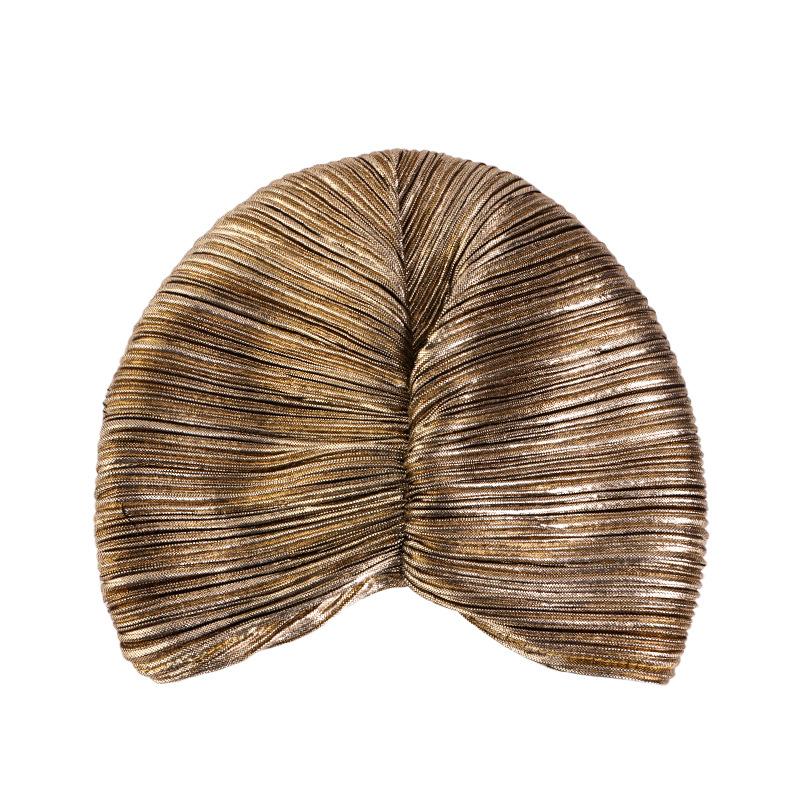 Clover Rhinestone Gold Foil Pleated Turban, Ethnic Print Head Wrap Cap