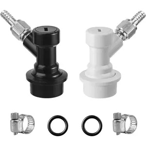 1 Pairs Corny Keg Ball Lock Quick Disconnect Set, Home Brewing Cornelius Keg Parts Ball Lock Keg Fittings with Stainless 5/16'' Gas 1/4'' Beer Barb Swivel Nuts Hose Clamp for Keg Post Coupler