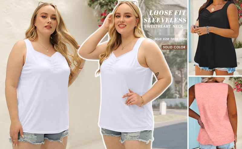 【L-5XL】Plus Size Curve imily bela curve Plus Size Tank Tops for Women Summer Sleeveless Sweetheart Neck Casual Tunics Shirts