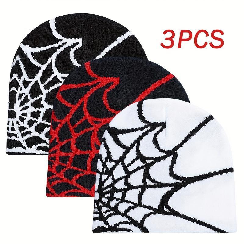 3pcs Winter Knitted Beanie Set – Hip Hop & Gothic Streetwear Hats, Warm Handmade Funky Design, Machine Washable Essentials for Men & Women, Perfect for Cold Weather