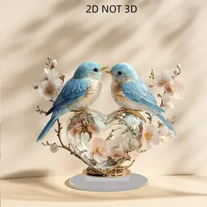 2D Acrylic Desktop Decoration Figurine, Desk Ornament, Flower Bird Pattern, Vibrant Colors, Perfect for Home Office Cabinets and Desks, Holiday Table Decor, Cute Desktop Decoration