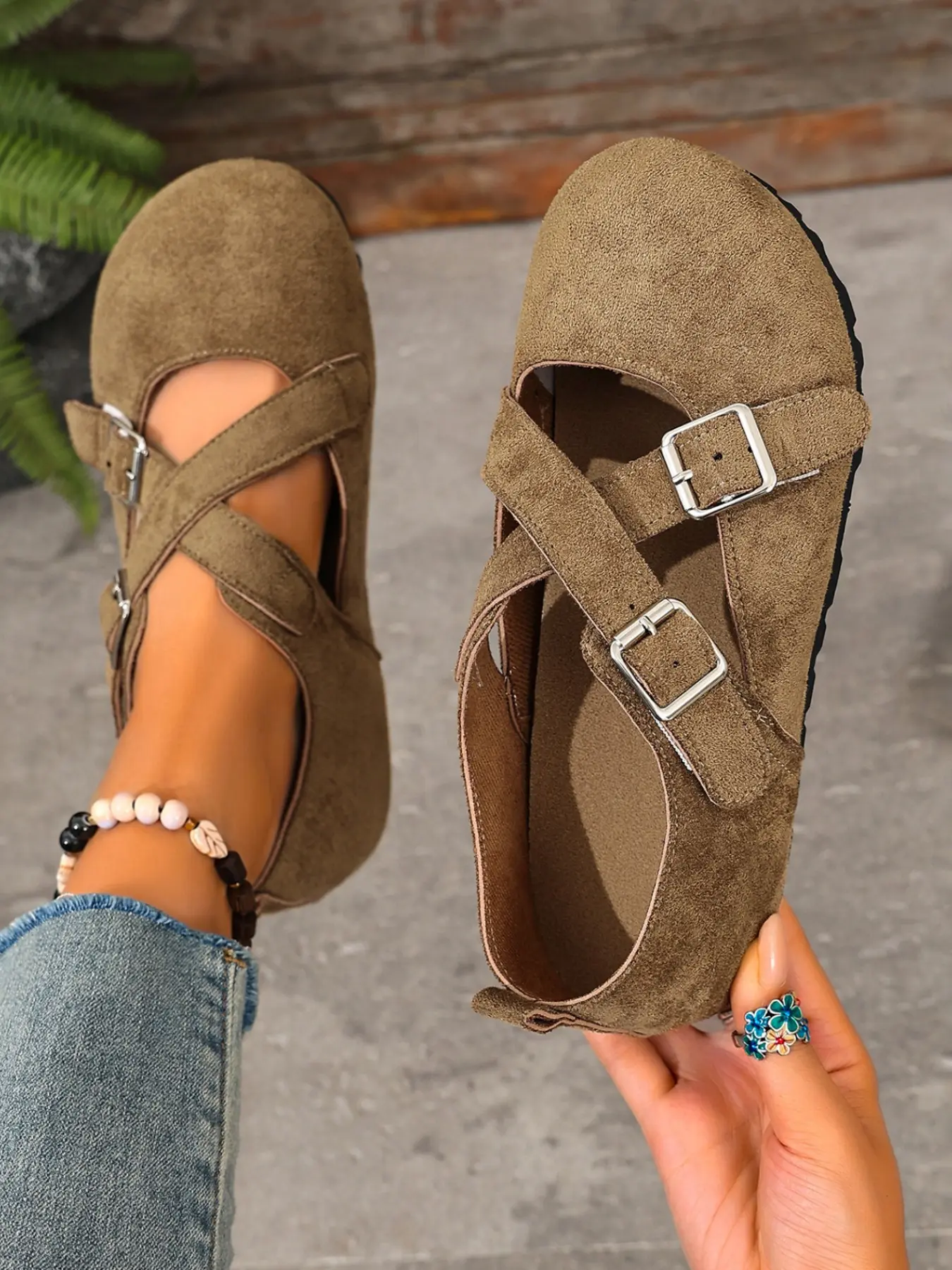 Mead Vintage Cross-Strap Mary Jane Flats, PU Leather Soft Sole, Solid Color with Leopard Print, Casual All-Season Women’s Shoes