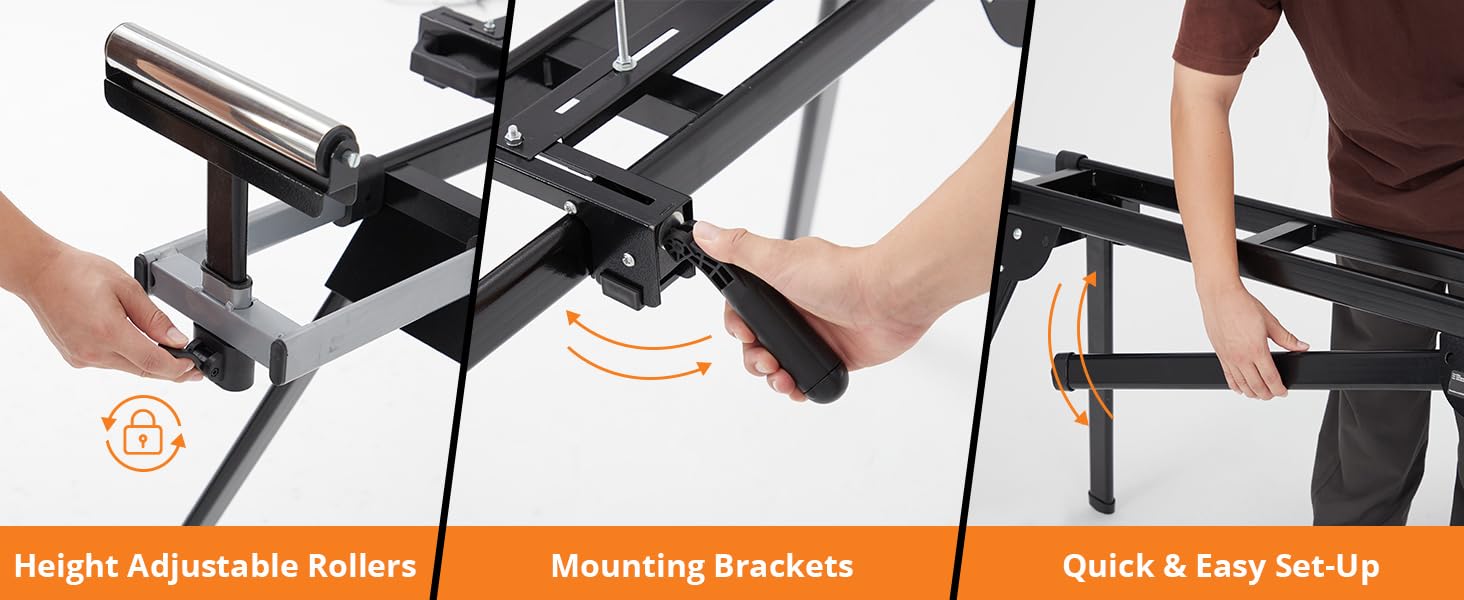 GARVEE 440 LBS Capacity Miter Saw Stand, Universal Folding Saw Stand with 76-4/5 In Sliding Rail, Portable Steel Miter Saw Table with Height-Adjustable Support Rollers & Repeat Cutting End Stops