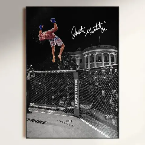 Justin Gaethje UFC Freedom 250 Signed Poster - Iconic White House Backflip Design, 1-Piece Artistic Minimalist Wall Print Painting, Home Decor Accessory for MMA Fans, No Frame