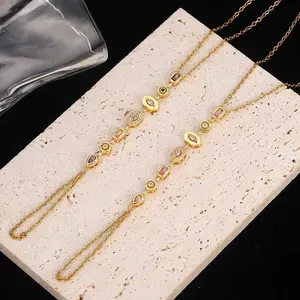 Stainless Steel Colorful Zircon Finger Chain Bracelet for Women Fashion Gold Color Geometric Waterdrop Tassel Bracelet Jewelry
