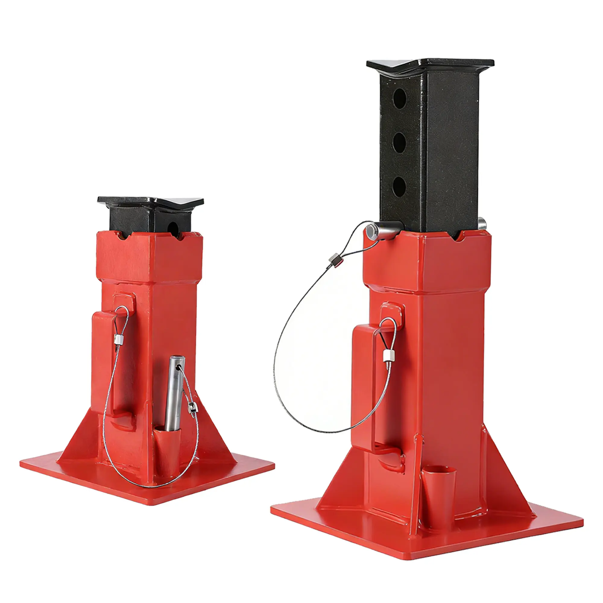 2 Pack Heavy-Duty 12 Ton Pin Style Jack Stands with adjustable working height from 11'' to 18.5'', quick-release locking pin design for secure positioning, professional vehicle support stands for cars, trucks, SUVs and trailer repair, finished in classic
