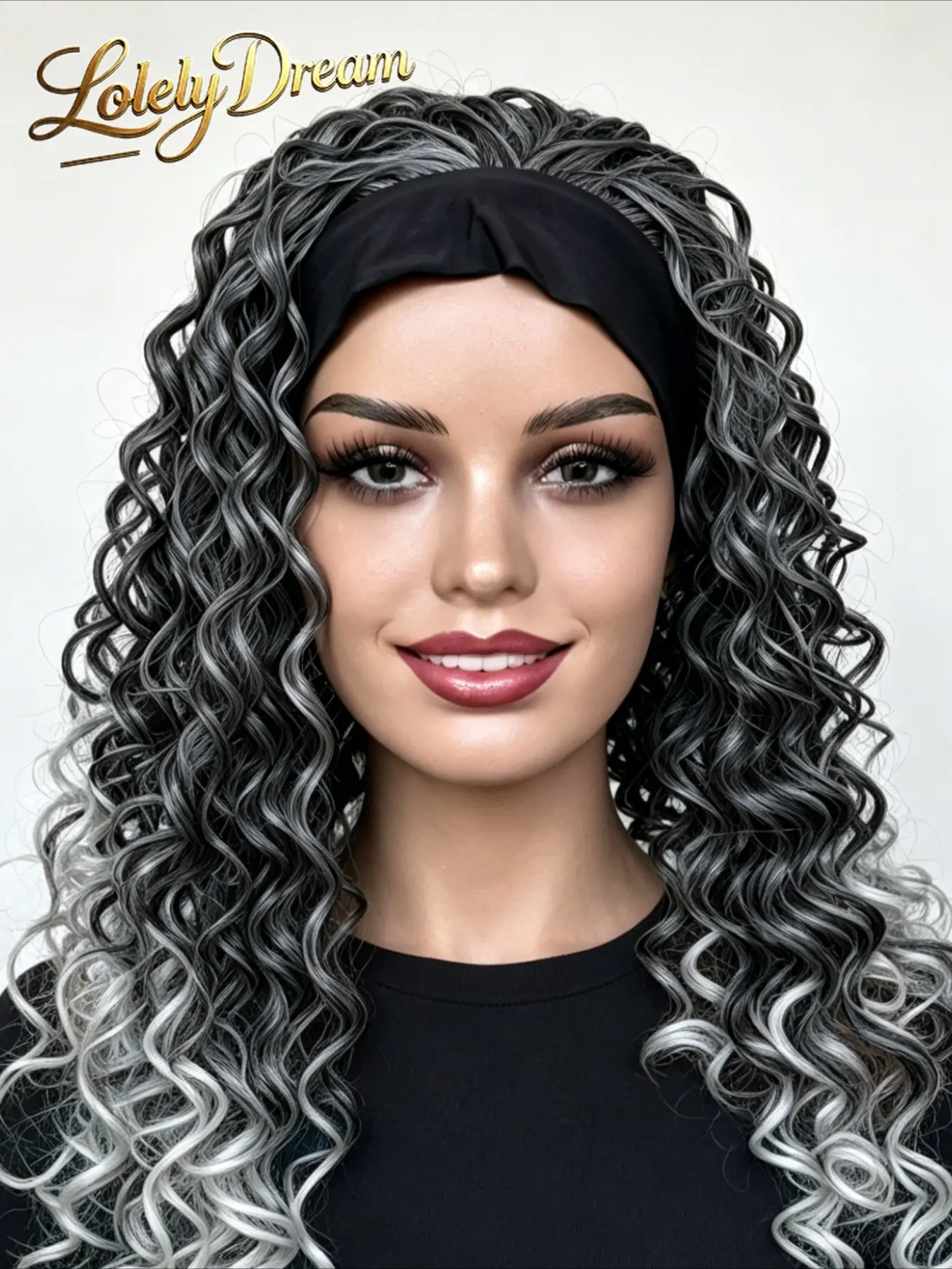 Lolely Dream Beginner Friendly Wigs Headband Half Wig 14 Inch Shoulder Length Synthetic Burmese Curly Hair Glueless Wear Wig No Lace Heat Resistant Fiber Black Brown Grey Blond Ombre Honey Blond Natural Shades for Daily Styling