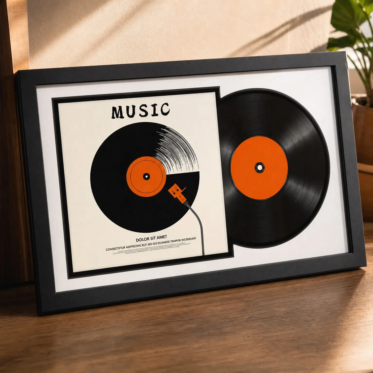 16.5x25 Black Wooden Vinyl Record Display Frame with Mats and Tempered Glass Cover for 12x12 Inch LP Record Covers, 1 PackGift