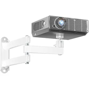 Mini Foldable Projector Wall Mount with 360° Rotating Gimbal, Fully Adjustable Wall/Ceiling Mount Bracket for 1/4" M4 M6 Screw Projectors, Small Projector Holder up to 4.4lbs (1330LM-PMW), White