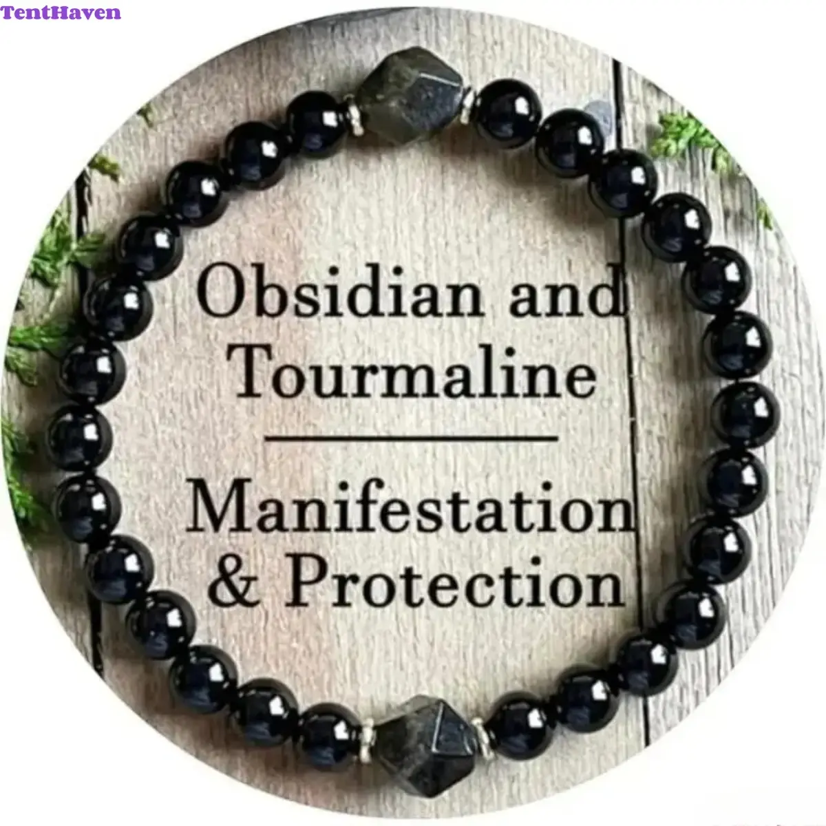 Unisex Natural Obsidian & Black Tourmaline Beaded Bracelet, Minimalist Polished Gemstone Adjustable Stretch Bracelet, Flexible Size Crystal Bracelet for Men Women, Ideal for Daily Wear & Outdoor Sports