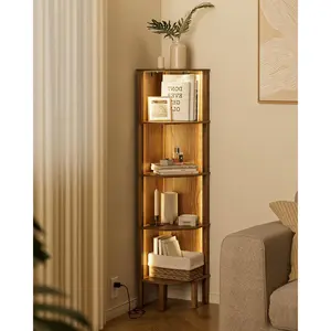 5 Tier Corner Shelf Stand Bookshelf Wood Storage Display Furniture for Small Space Living Room Bedroom Office Walnut