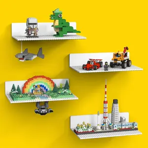 4-Pack Large Display Shelves for Wall Compatible with Lego Building Bricks, 11.3x6.3inch Dual-Sided 36x20 Studs for Brick Display and Storage, for Medium & Large Brick Builds, White