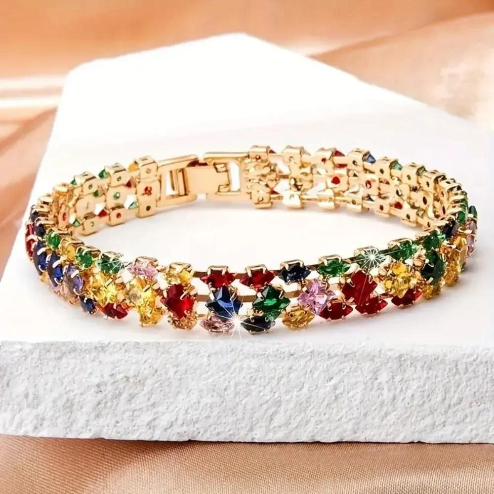 Bohemian Fabric Bracelet for Women, Geometric Cubic Zirconia Jewelry with an Adjustable Clasp Chain for Casual Female Party Wear, Holiday, Daily, Fashion