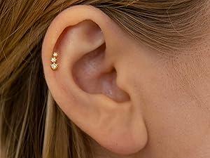 925 Sterling Silver Trio CZ Gold Screw Back Stud Earrings for Women/Girls, Sparkly CZ Stud Earrings for Helix Cartilage Tragus Earlobe Conch Piercing Jewelry 20 Gauge