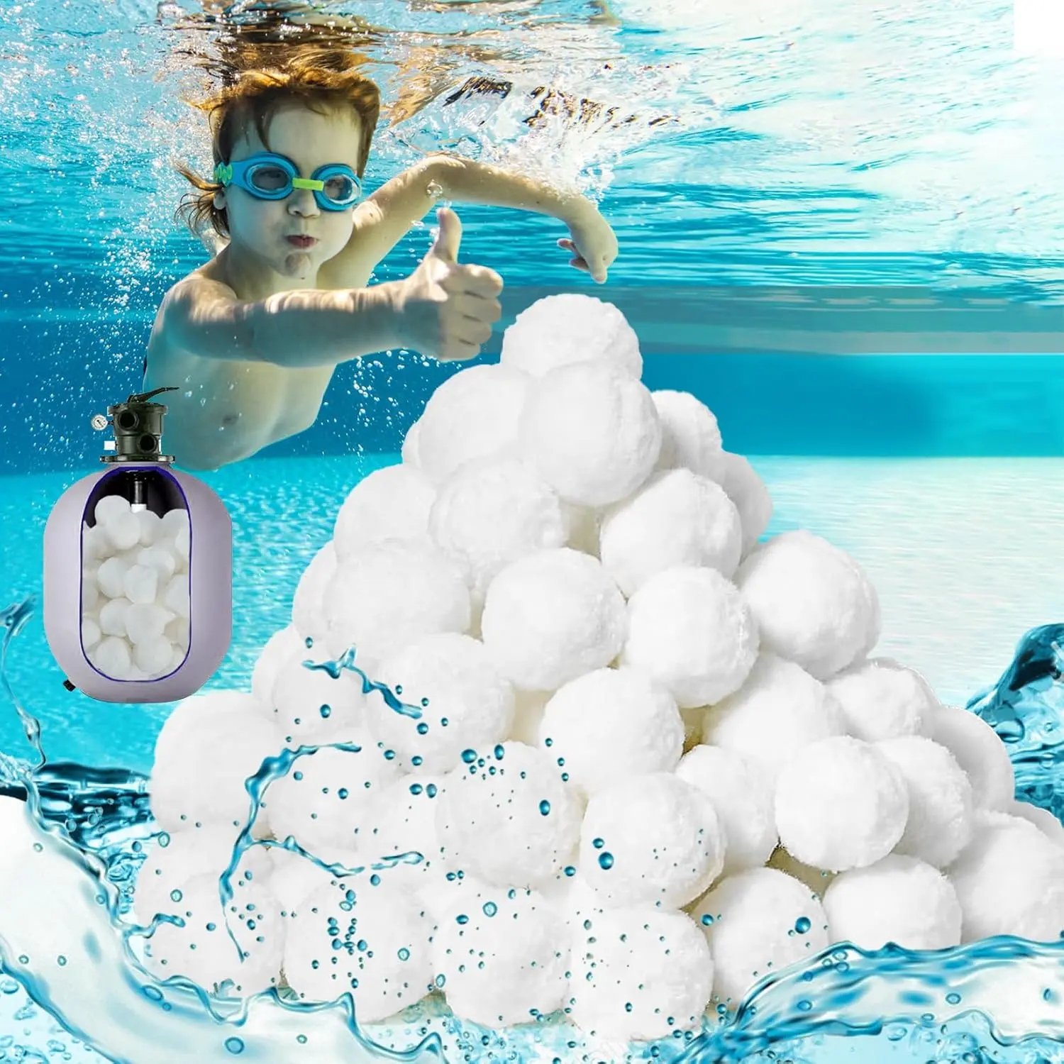 50 count Pool Filter Balls - Sand Filter Ball, Aquarium Filter Media |  Poly Filter Balls for Pool Robots & Water , Sand Filter Pump Systems Accessories, Swimming Pool Cleaning, White