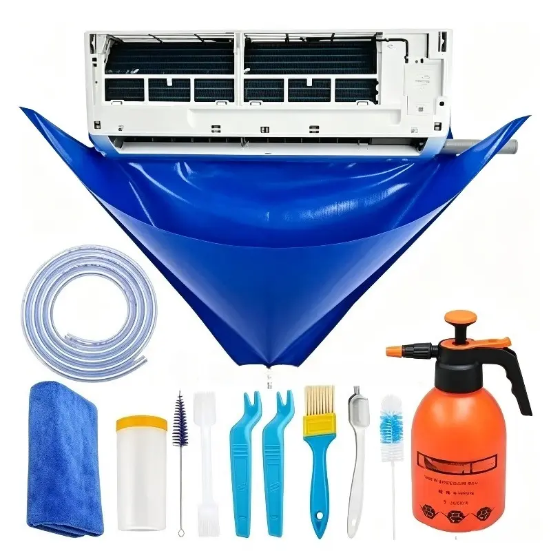 12pcs Large Air Conditioner Cleaning Kit - 130*65cm Reusable Wash Covers with Drainage Pipe, No Power Needed - Perfect for Summer AC Maintenance