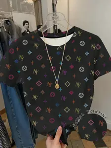 Women's Colorful Letter Print Short Sleeve T-Shirt, Loose Round Neck Casual Statement Top, Summer New Fashion Trendy Shirt