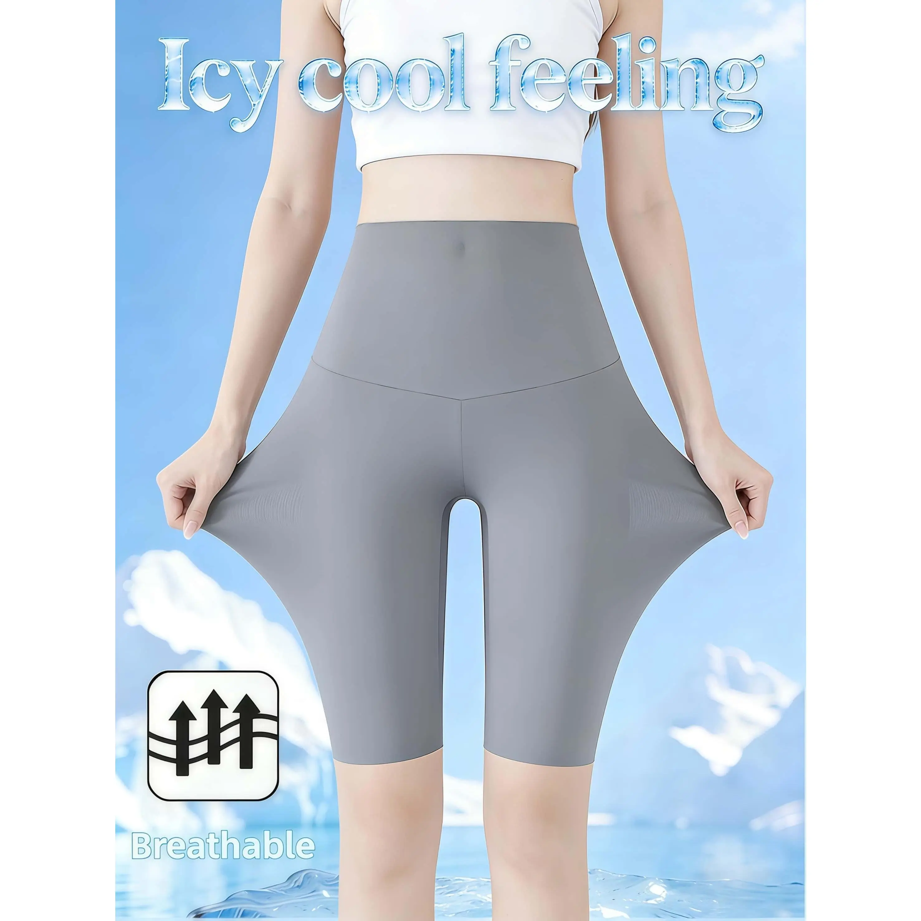 Women's Professional Cycling Shorts with Grey Waistband, High-Waist Breathable Stretchy Fabric for Biking and Casual Wear, Breathable Shorts, Cycling Outdoors