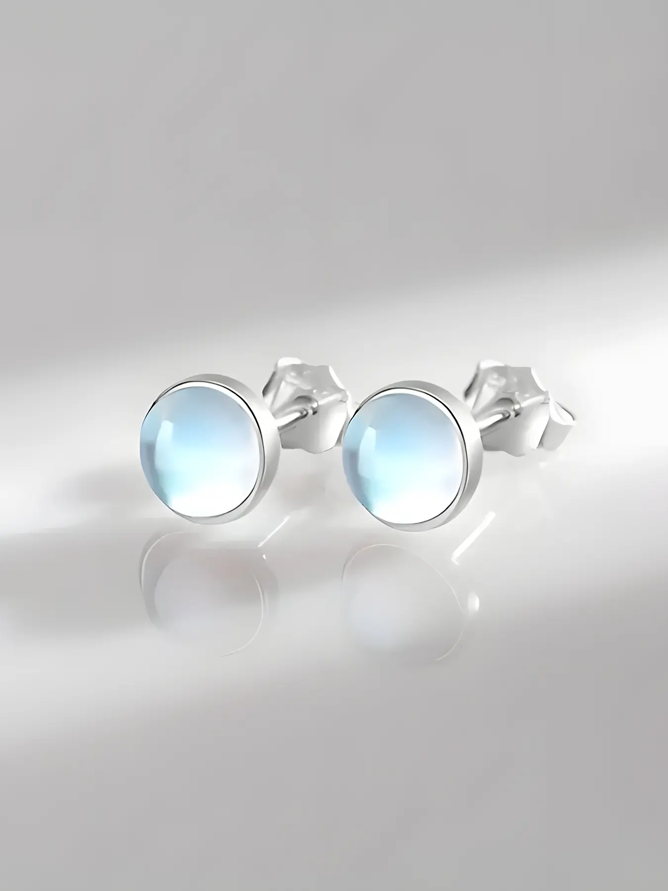 Elegant Simple Round Moonstone Earrings Pretty Studs for Women, Fashion Nickel-Free Daily Wear, Hypoallergenic Sexy Ear Jewelry, Birthday Gift, Elegant Minimalist Earrings