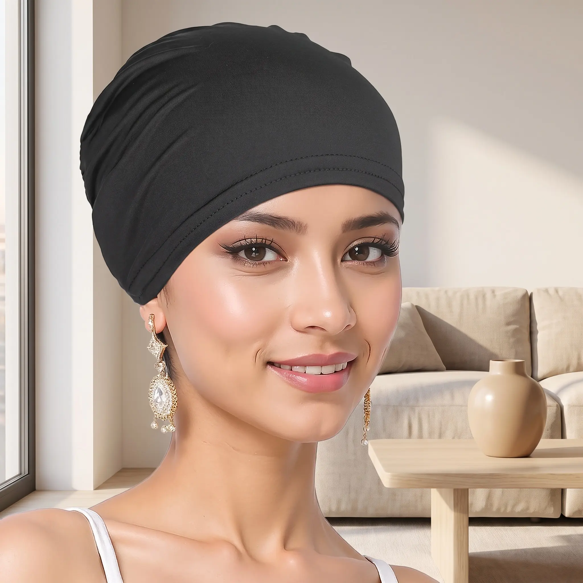 Women's Cozy Solid Color Pullover Hat - Soft Stretchy Polyester, Satin Stitch, Everyday Essential Base Layer Headwrap, Versatile Spring Accessory, 1 Size Fits Most Adults