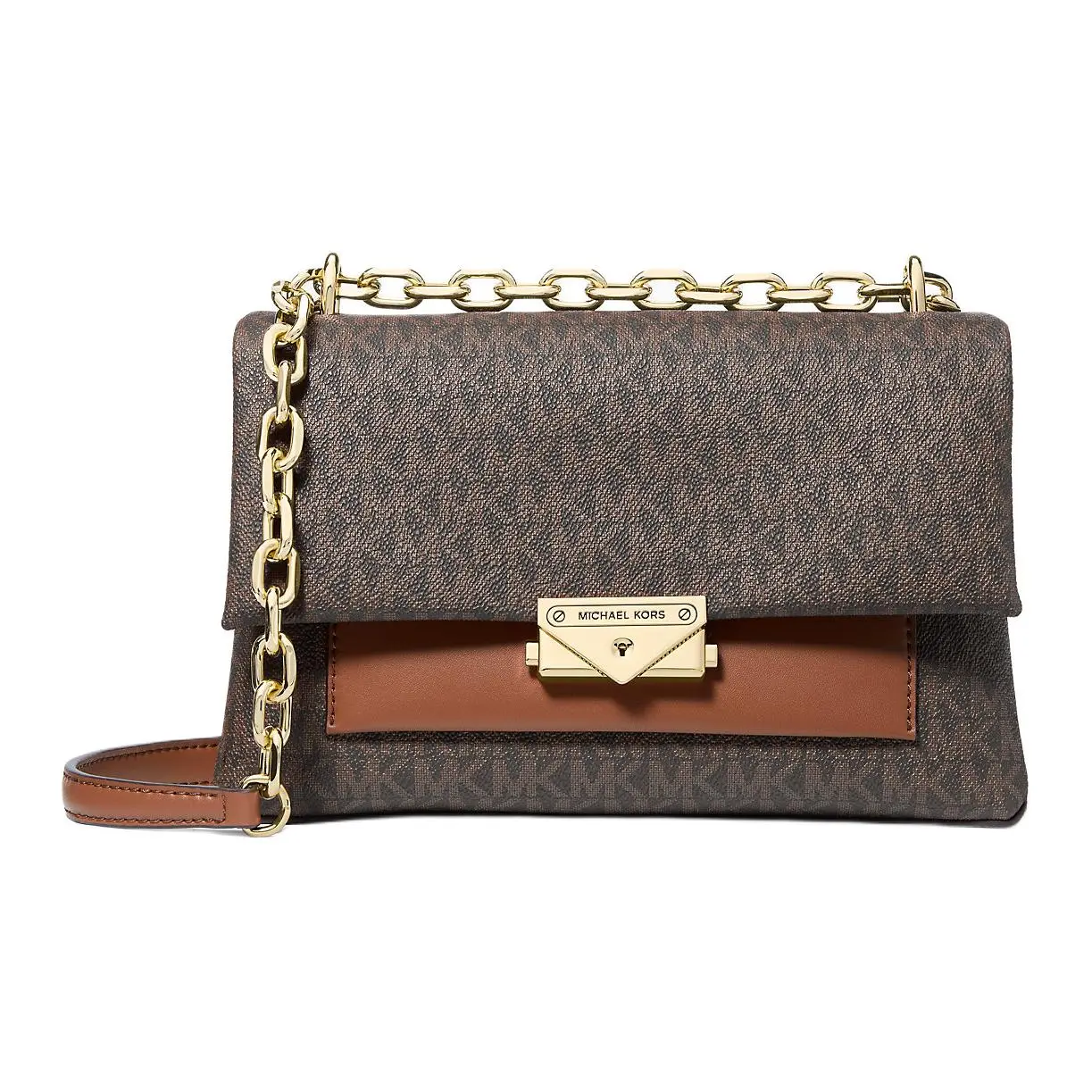 Michael Kors MK Cece Vintage Monogram Crossbody Bag for Women, Brown Faux Leather