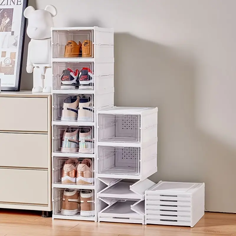 3-layer / 6-layer dual-specification foldable transparent visible storage cabinet. No assembly required. Ready to use after unpacking. Convenient for organizing and managing scattered items in the entrance and bedroom.