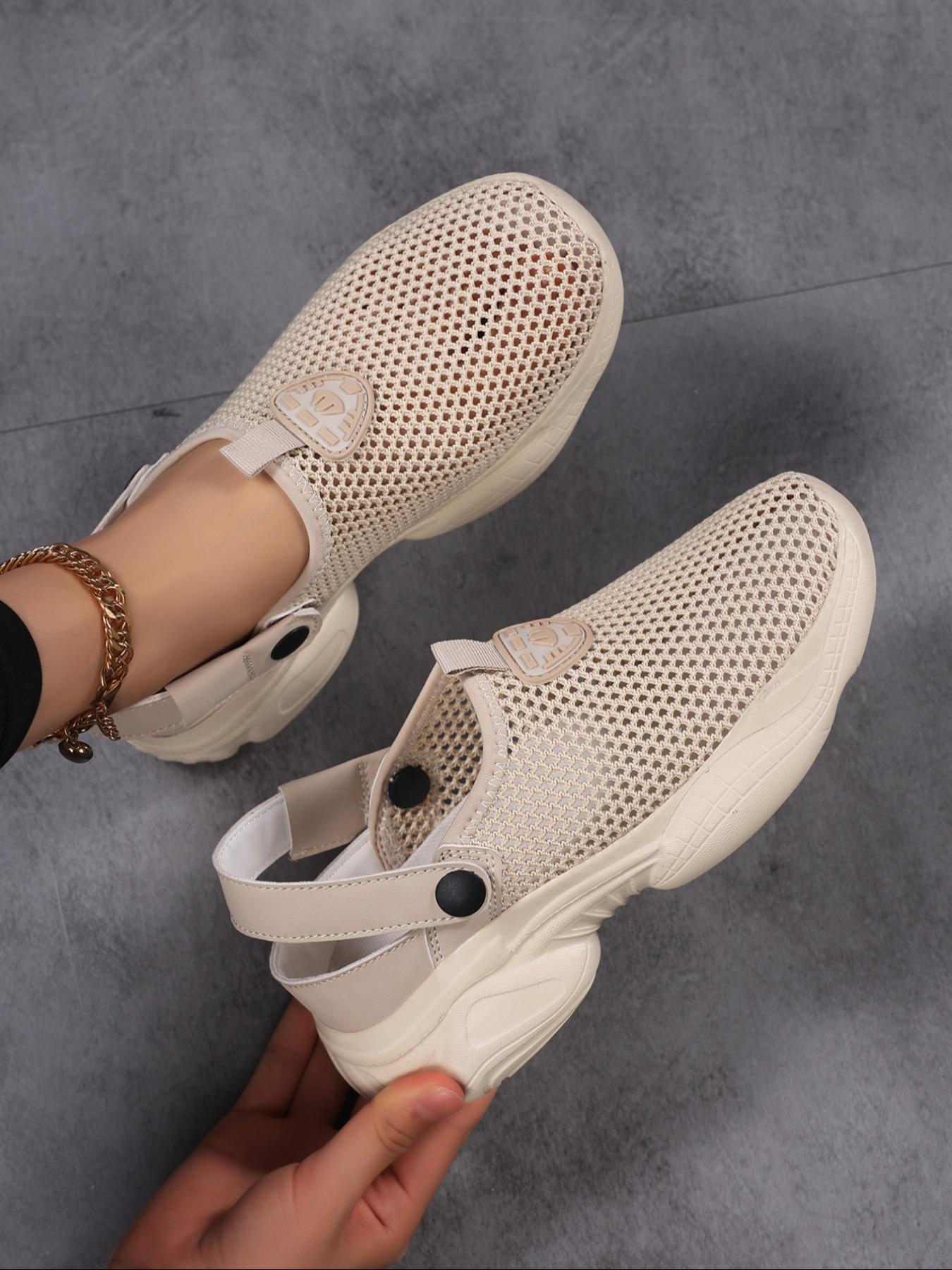 Women's Slip-On Walking Shoes, Breathable Hollow Out Design, Anti-Slip Outdoor Hiking Flats, Two-Way Wear, Versatile Walking Shoes, Comfortable Daily Wear, Outside Walking Shoes
