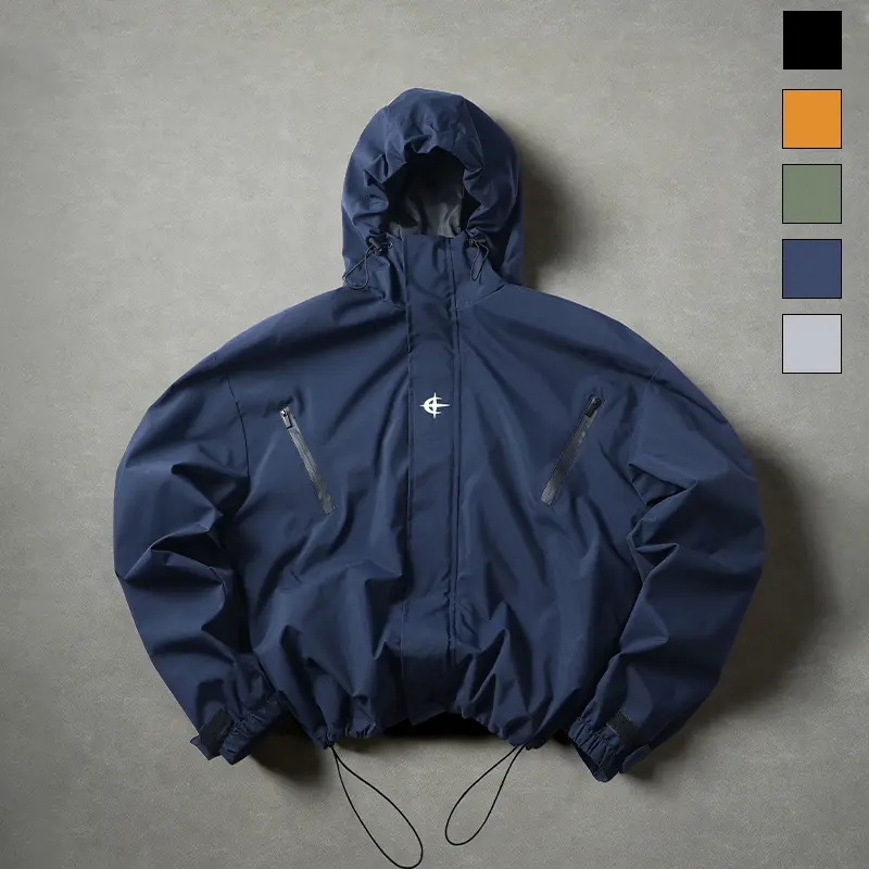Fashion Men Loose Hooded Jacket, Stylish Contrast Splicing Design, Functional Diagonal Zip Pockets, Versatile Casual Outer Coat Perfect For Autumn Winter Street Looks