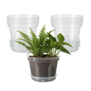 Garvee Thick Transparent Nursery Pots Set - 12-Pack 8in Clear Plastic Planters with Saucers, Drainage Holes - Ideal for Indoor Plant Growing, Seedlings