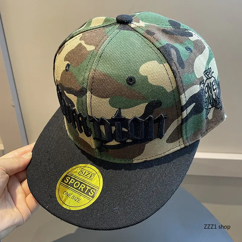 Unisex Nylon American Camouflage Hip-Hop Snapback Hat - Wide Brim Flat Panel Cap, Adjustable Large Head Circumference, Stylish Student Accessory for Street Dance, Outdoor Activities