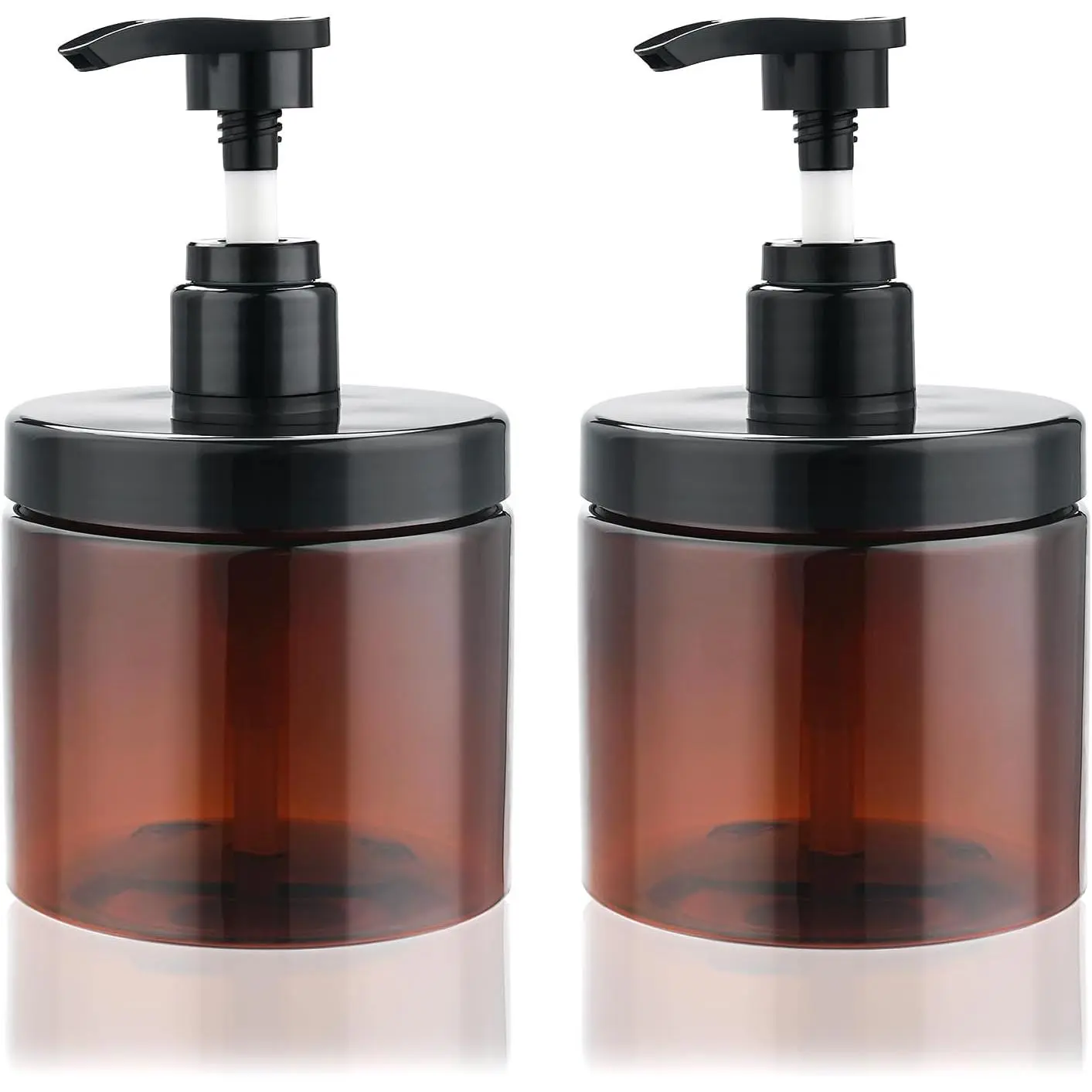 Pump Bottle Dispenser 16.9oz/500ml 2 Pack Brown Dispenser | Shampoo and Conditioner Dispenser, Wide Mouth, Hand Soap Dispenser, Refillable Plastic Empty Liquid Container
