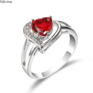 Simple Real 925 Sterling Silver Red Best Love Heart Zircon Rings for Women Promise Wedding Fine Statement Jewelry Gift