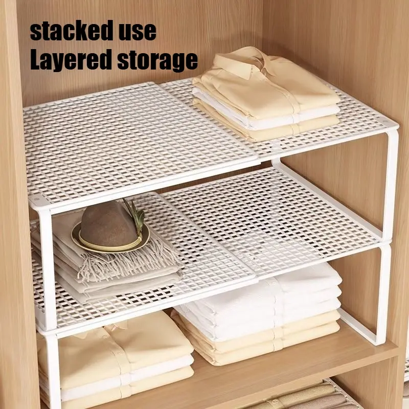 Expandable Layered Divider Storage Organizer, Adjustable Extendable Shelf for Cabinet Wardrobe Shoe Cabinet, Space Saving Stackable Organizer Rack with Partition Board, Multi-use Desktop Sundry Stand Shoe Rack Vertical Storage Holder