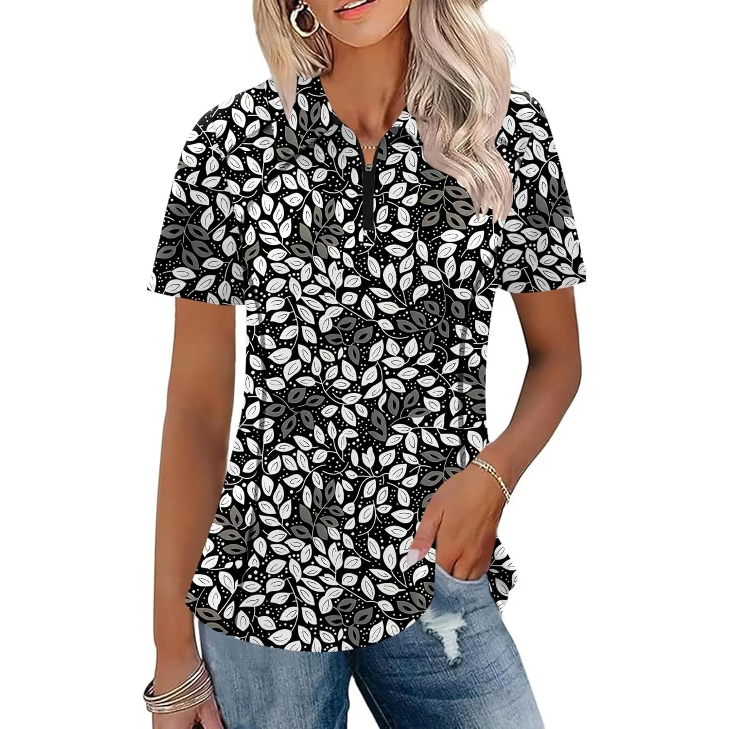 Women's Summer 1/4 Zip Short Sleeve Polo Shirt - Moisture Wicking Golf & Workout Top(Gift)