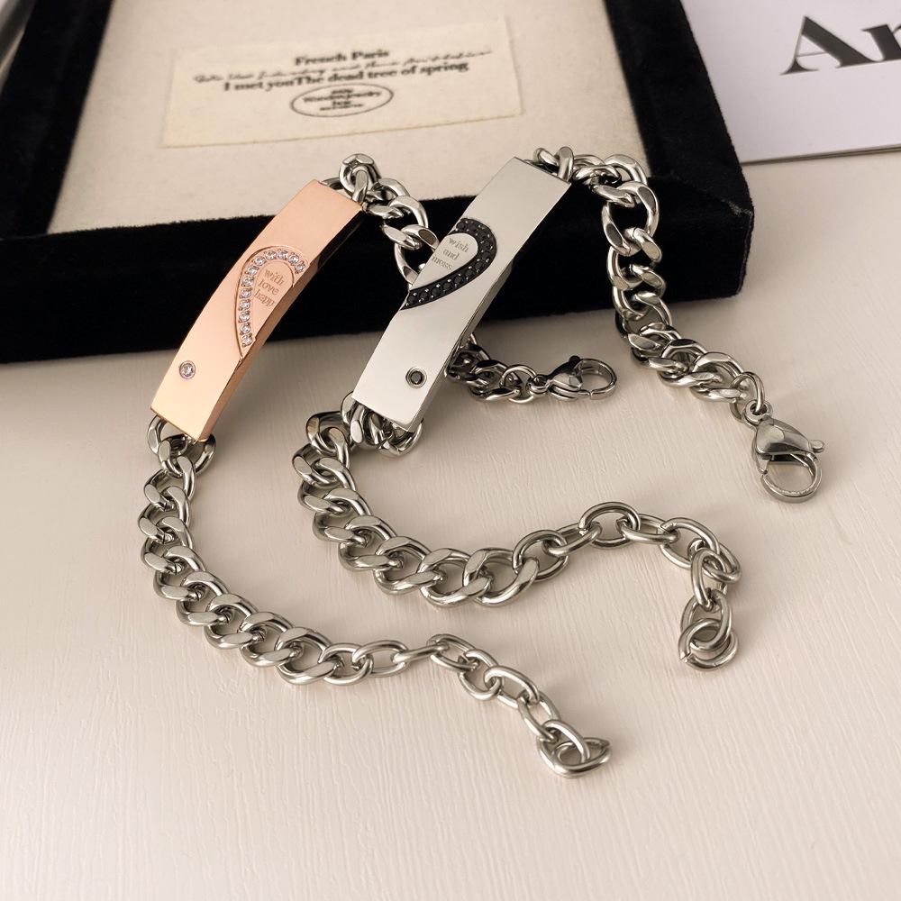 City Fashion Hip Hop Cuban Link Chain, Titanium Steel Couple Bracelets for Men & Women,2pcs His and Hers Couple Bracelets set