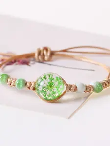 1pc Transparent Dried Flower Jewelry, Starry Glass Bracelet, Adjustable Woven Bracelet, Boho Style, DIY Women's Accessories