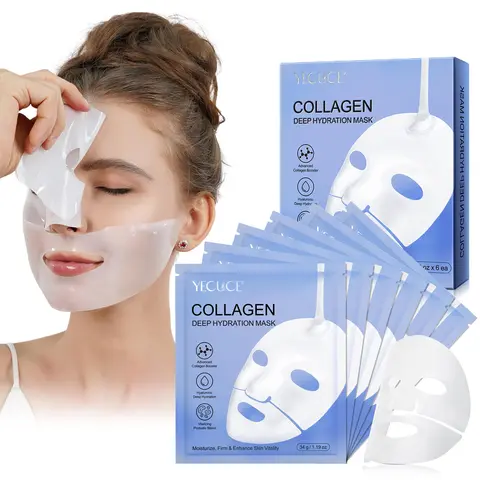 Collagen Facial Mask, 6 Counts/box Deep Hydration Moisturizing Facial Mask, Hydrating Sleeping Mask, Firming Skin Mask Moisturizer, Collagen Film Mask, Collagen Face Masks, Skincare Products, Cosmetics, Beauty Products, White